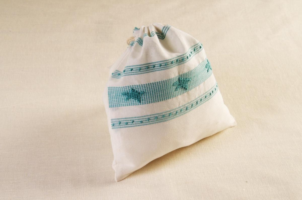 Art-19 sacchetto porta oggetti misto lino stelle marine celeste