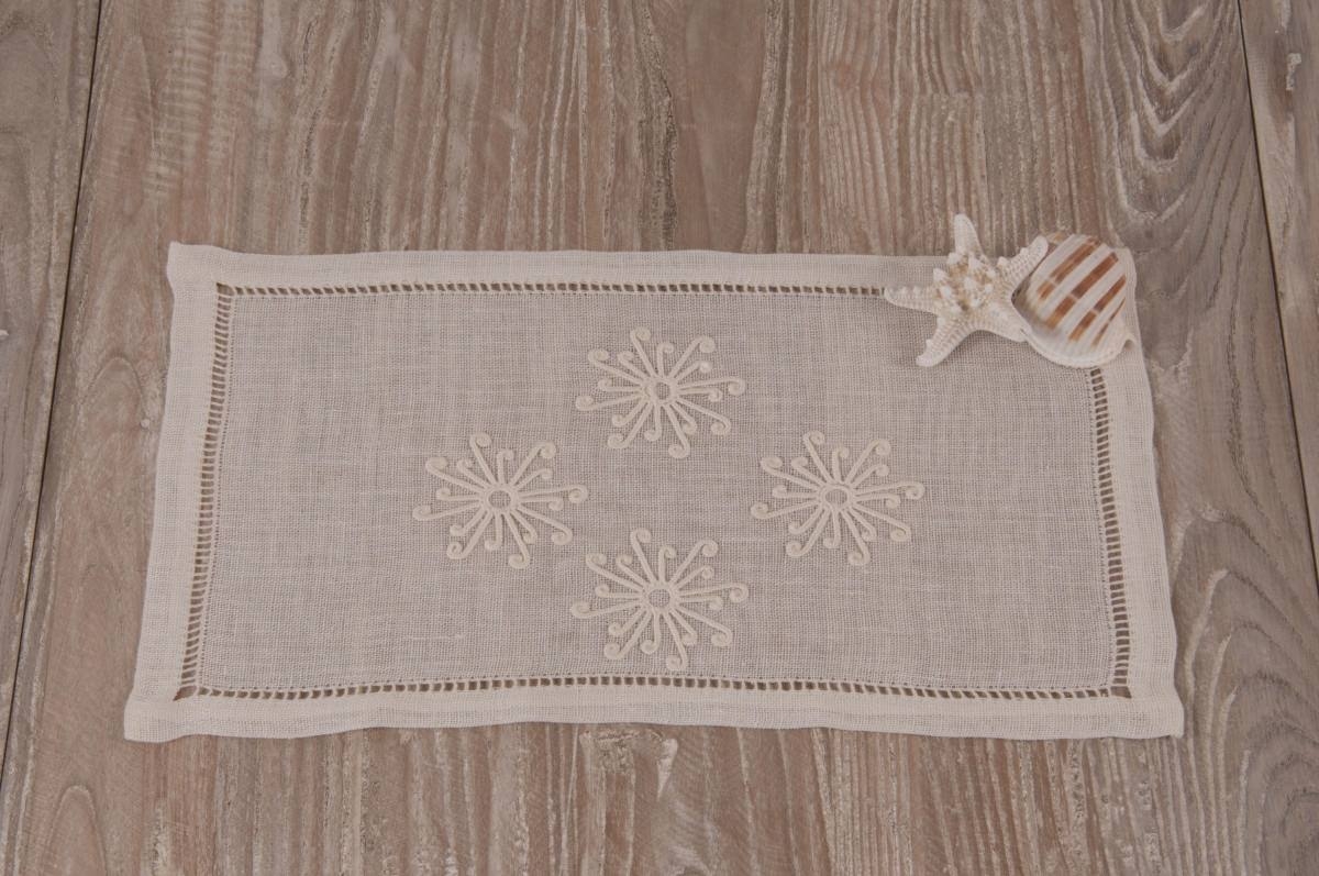 Art-21 centro in lino puro panna con sole panna e orlo a giorno doppio