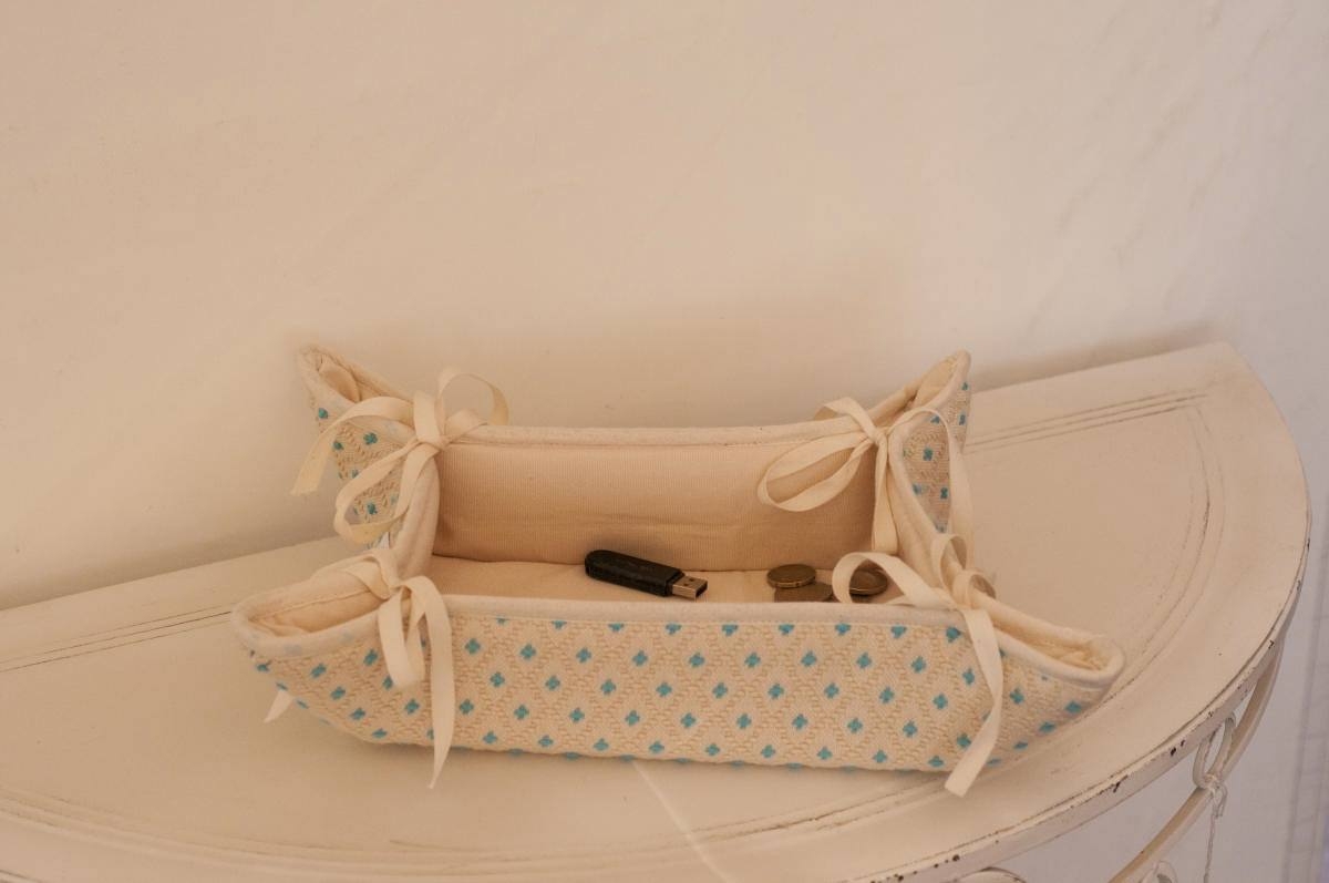 Art-3 svuota tasche cotone e misto lino rombetti panna e celeste