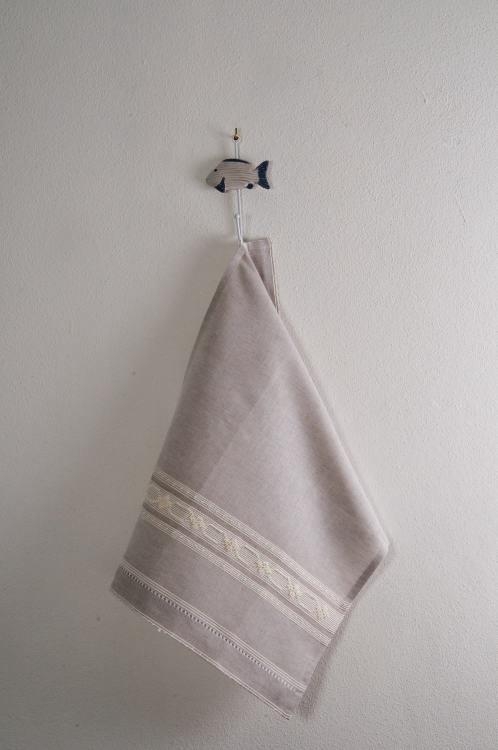 Art-4 canovaccio misto lino esagono-fiorellino panna