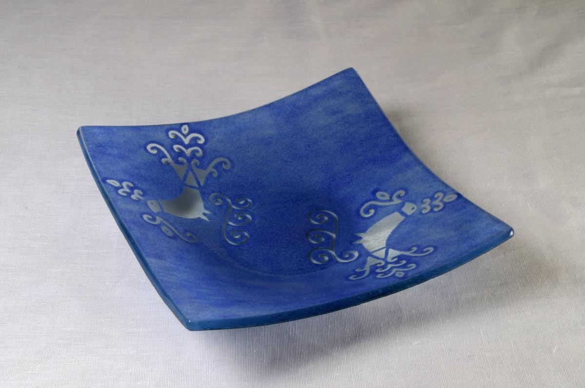 Art-5 centrotavola vetro pavoncella blu