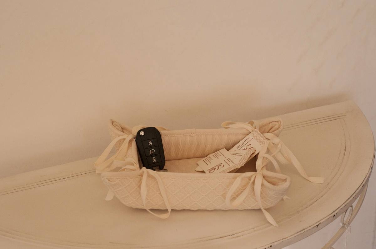 Art-6 svuota tasche cotone e misto lino rombetti panna