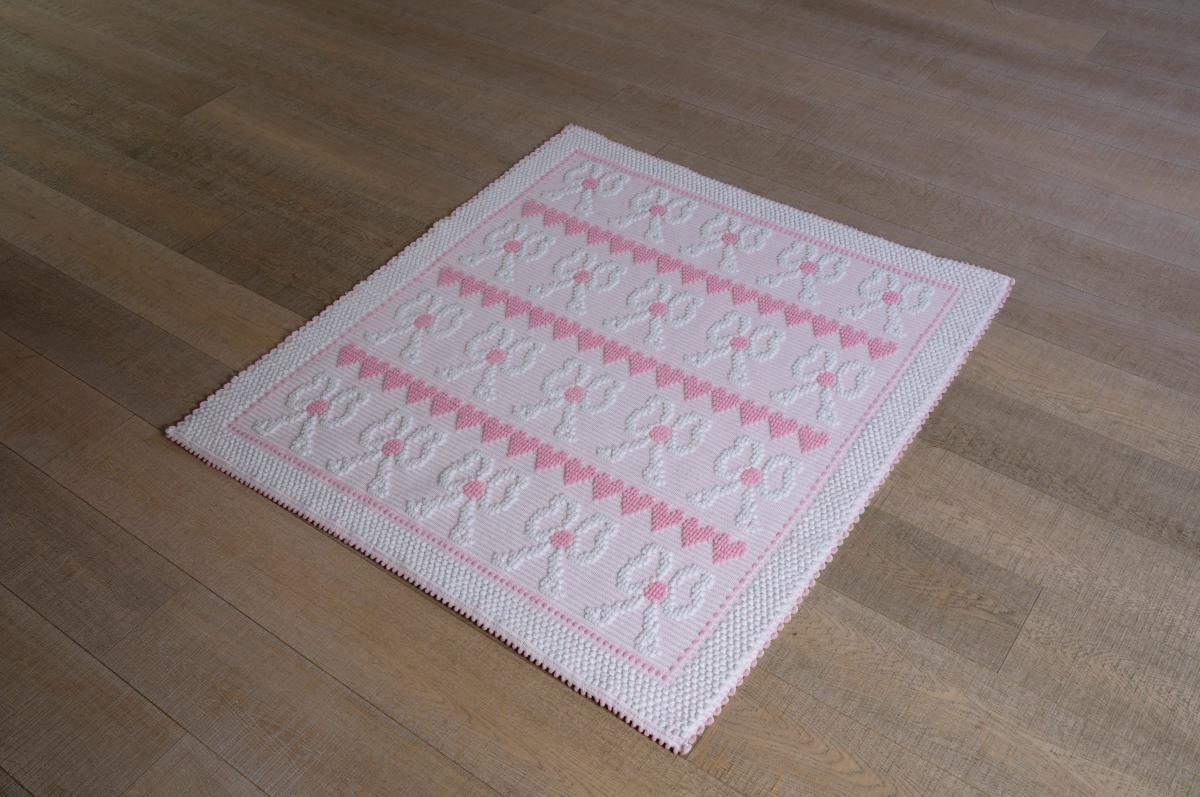 Art-50 tappeto cotone tessuto a rilievo cuori e fiocchi