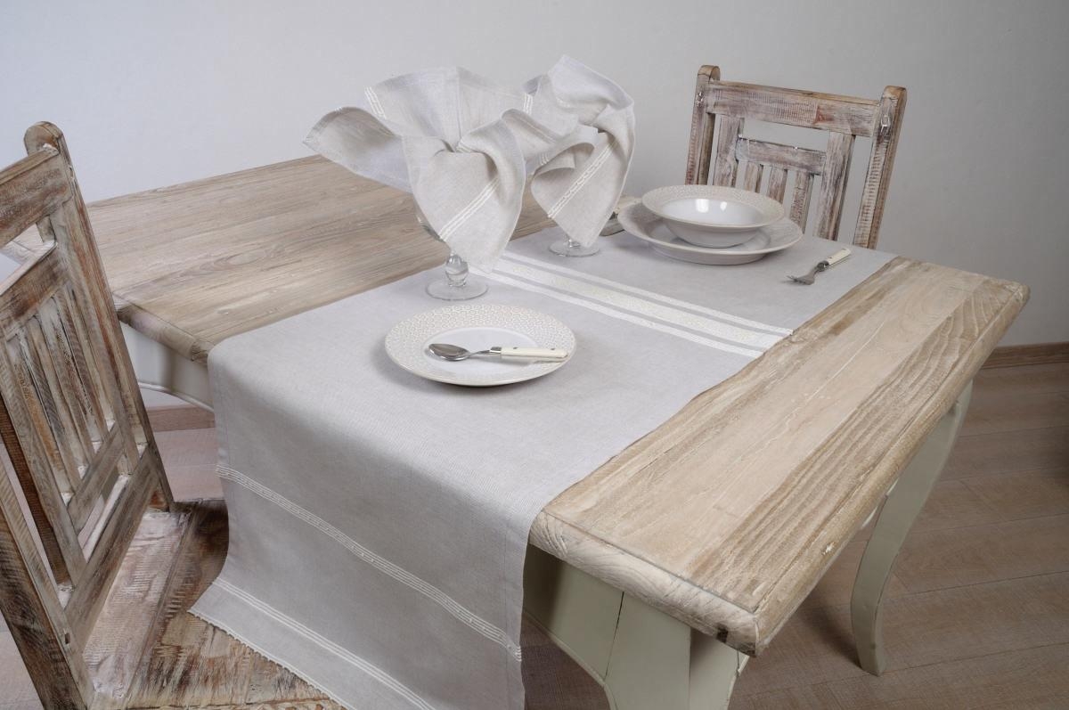 Art-6 runner misto lino esagono-fiorellino bianco