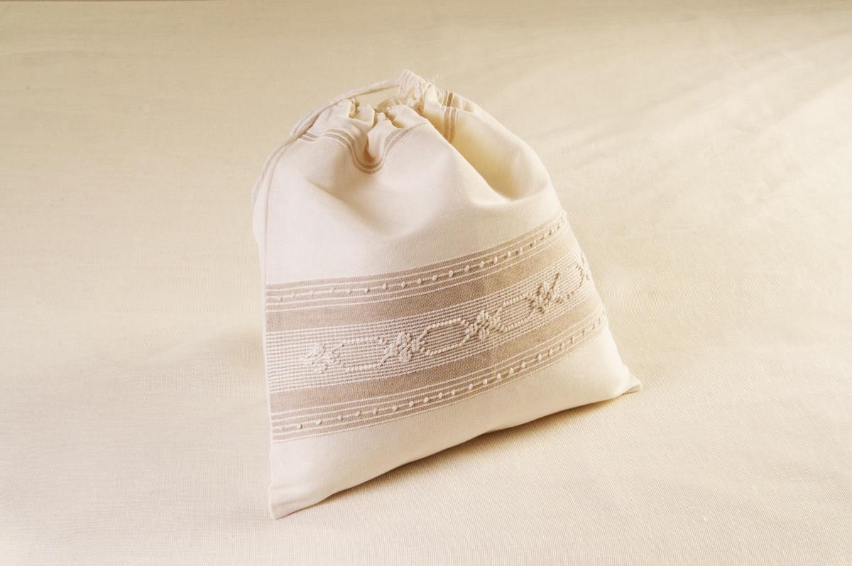 Art-6 sacco porta oggetti misto lino esagono-fiorellino panna con sottotrama nocciola