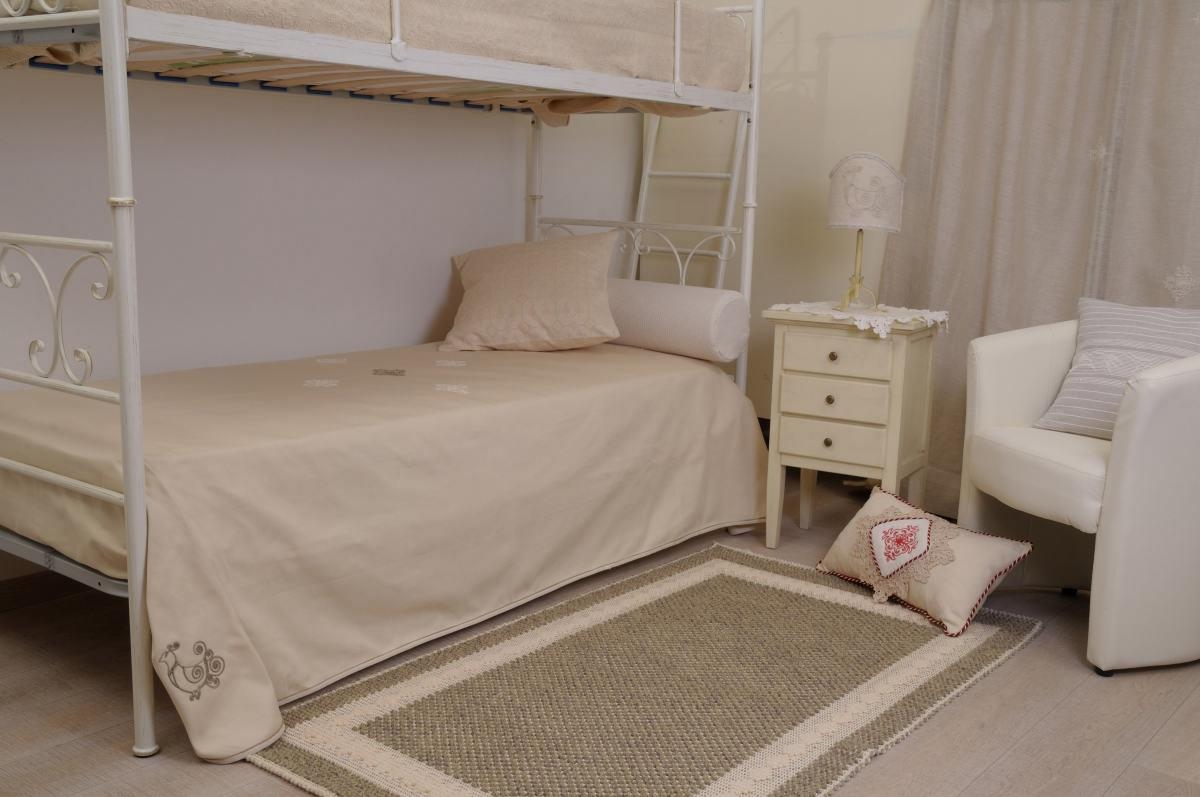 Art-7 copriletto cotone singolo pistoccu e pavoncella panna