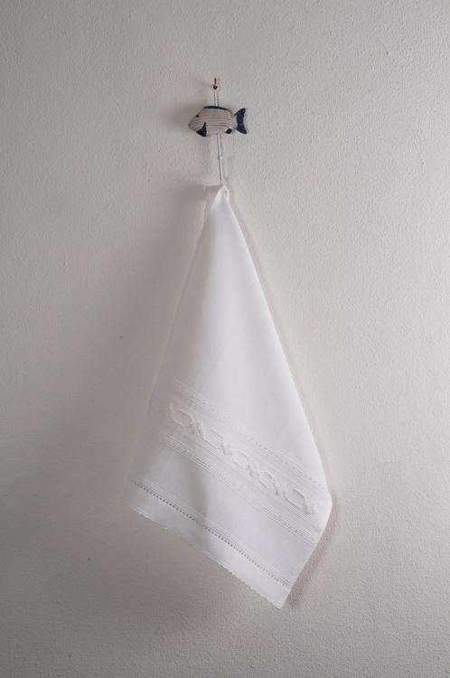 Art-8 canovaccio misto lino esagono-fiorellino bianco